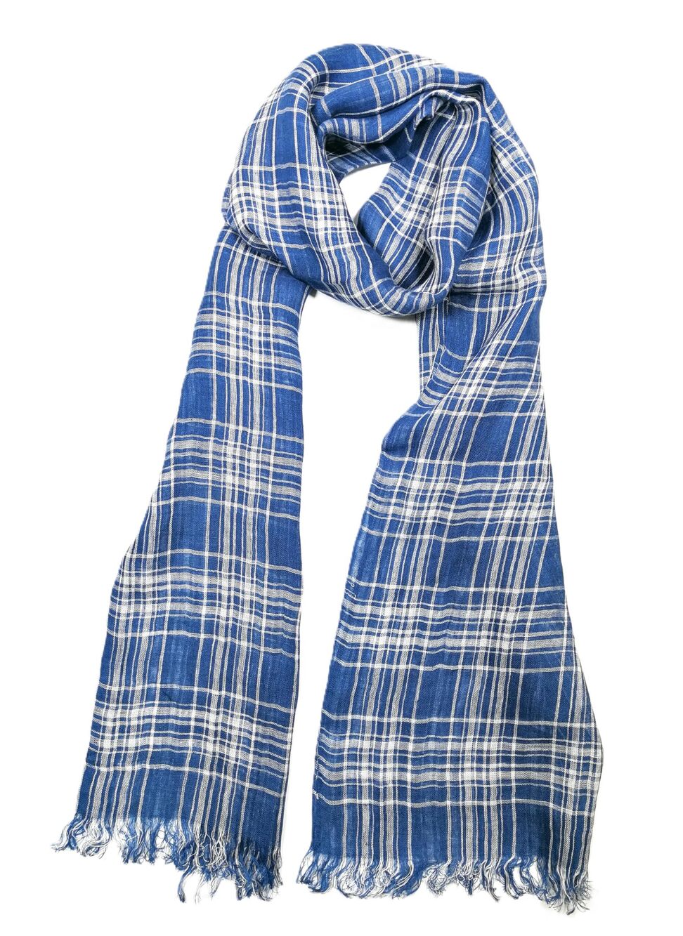 5919 Unisex 100% Linen Scarves and 71"x22" Blue-White-Plaid